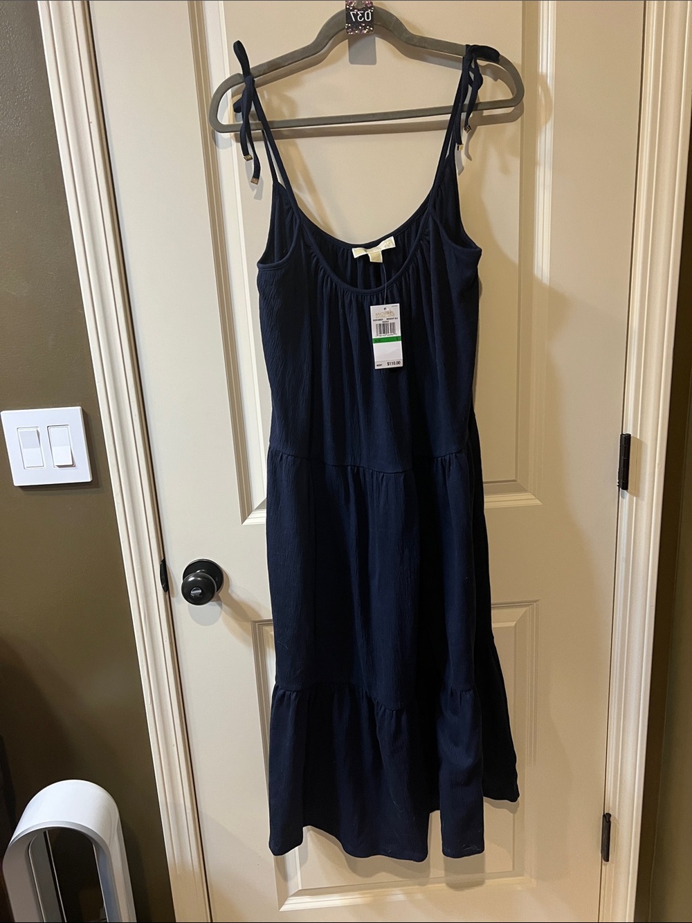 MICHAEL Michael Kors Navy Tie-Shoulder Midi Dress H037